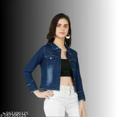 Denim jacket, long sleeves, solid navy blue, men's clothing from India