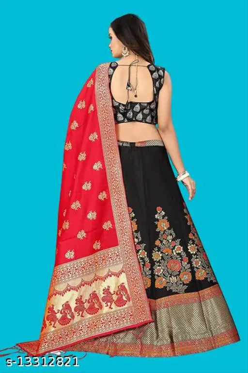 Poly silk Bollywood-style Lengha Choli set with zari embellishments, semi-stitched (LW40 IN, LL40 IN, DP2.35 IN), Indian made