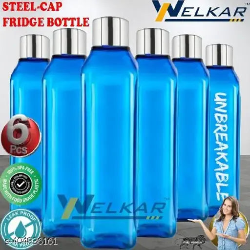 Blue BPA-free plastic fridge water bottle set, compact design, leak-proof & break-proof for office, school, college, gym, picnic, home