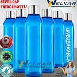 Blue BPA-free plastic fridge water bottle set, compact design, leak-proof & break-proof for office, school, college, gym, picnic, home