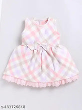 Cotton snuggly monkey checks print woven frock with lace, perfect for 6-18 month old babies