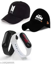 Stylish black cotton baseball caps with embroidered digital LED band watches, DIWALI gift pack of 4 for men and boys (India)