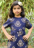 Blue floral printed rayon kurta set with dhoti pants for baby girl, size 3-4 years, India origin