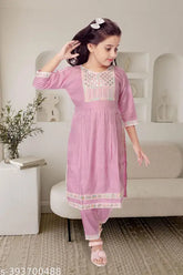 Rayon naira seat A-line palazzos, embellished three-quarter sleeves, ethnic wear for girls aged 2-14, Indian origin