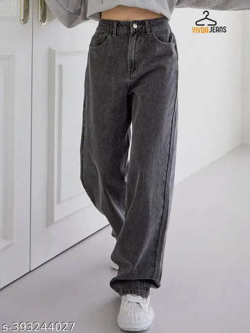 Dark wash wide-leg jeans, size 14, high-quality denim from Vivda Jeans