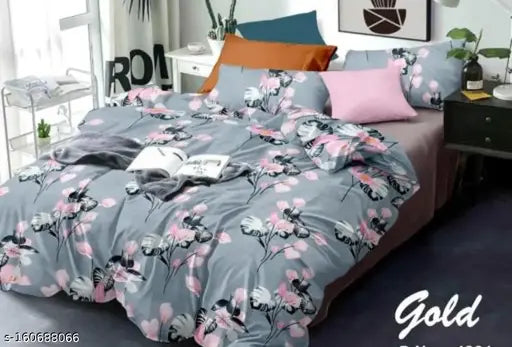 Cotton blend king size floral bedsheet, latest trendy superfine flat sheets for summer, includes 2 pillow covers