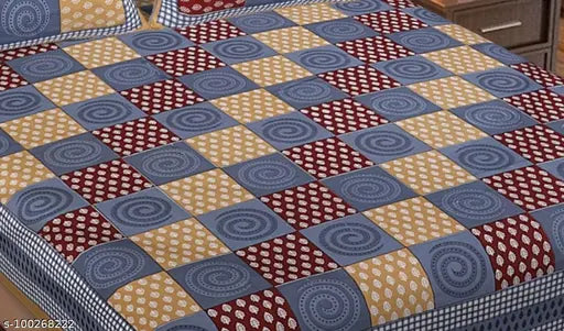 Sanganeri cotton printed double bedsheet with 2 pillow covers, superfine quality for summer, ideal for adults. Made in India