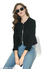 Soft cotton blend casual jacket, solid pattern with bowtie detailing, perfect for summer and winter wear. Made in India