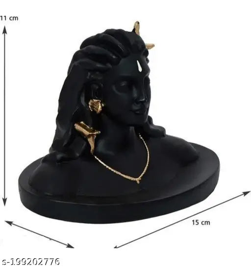 Black Adiyogi Shiva statue for car dashboard pooja, religious idol for home/office decor