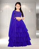 Silk blend ruffle lehenga-choli (Audi) with net dupatta, semi-stitched for festive wear