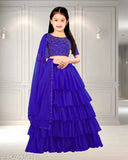 Silk blend ruffle lehenga-choli (Audi) with net dupatta, semi-stitched for festive wear