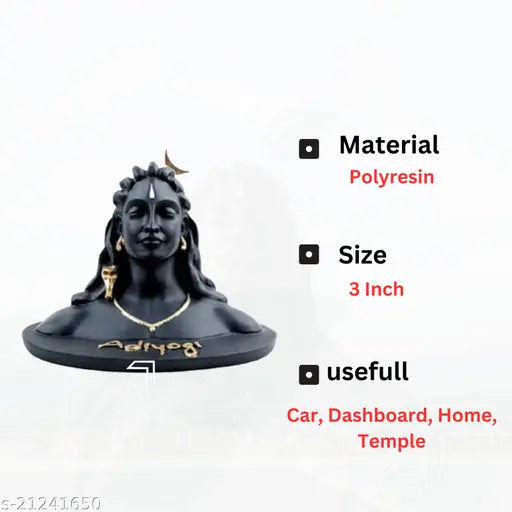 Black polyresin Adiyogi Shiva statue for car decor, 6.5x4x4 inch Indian showpiece