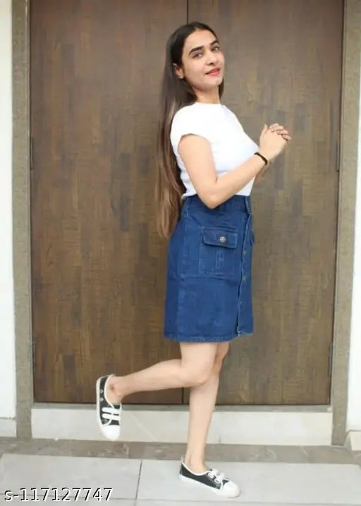 Denim western skirt for women, fashionable and feminine, solid pattern, size 26, 28 or 30 inches waist, made in India