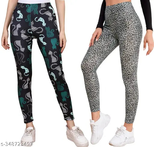 Cotton blend printed net jeggings and leggings for women and girls, delly use party, cycling, running, sport wear, available in sizes 26-36 (Waist 26-36, Hip 32-42)