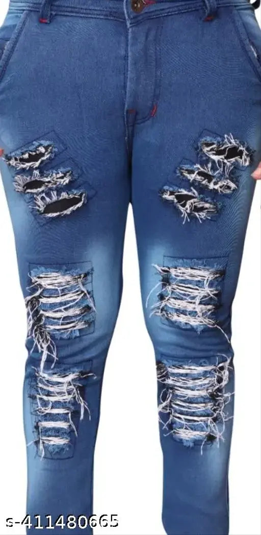 Gorgeous cotton blend men's jeans in ruff look, dyed/washed, size 26-34, free delivery from India