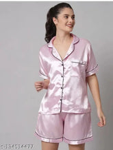 Satin women's nightwear set, short sleeves, S/M/L sizes, Indian-made sleepwear on hangar