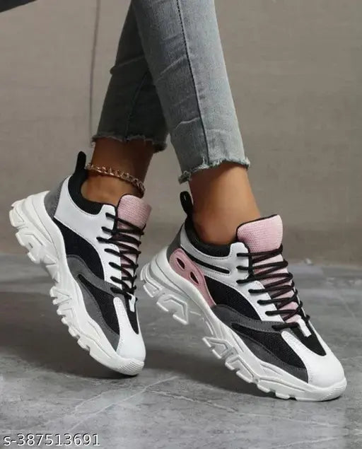Pink mesh casual sneakers for girls, PVC sole, lace-up fastening