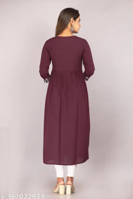 Embroidered Rayon Anarkali Kurta for Women - Three-Quarter Sleeve, Floor-Length Design