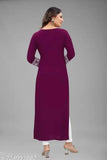 Purple Rayon embroidered kurti with three-quarter sleeves, perfect for traditional events in India