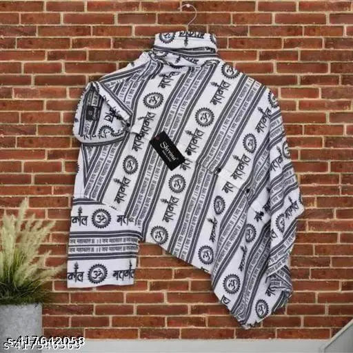 Black and white oversized Mahakaal printed cotton T-shirt for men, short sleeves, regular fit