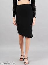 Purple polyester asymmetrical pencil skirt for women, perfect for formal occasions. Available in sizes 28, 30, 32, 34 (28in/26in/32in waist, hip size varies). Made in India