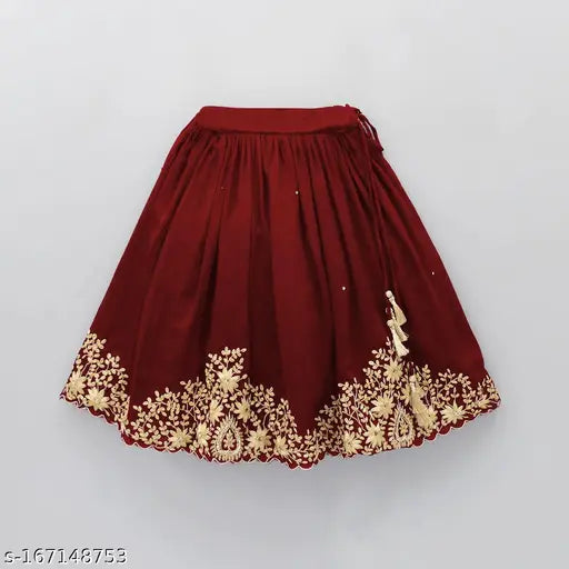 Embroidered cotton silk lehnga cholis set, sleeveless taffeta silks for girls, Indian traditional wear in sizes 2-3 years, 3-4 years, and more