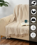 Beige extra fine plaid cotton throw - Ethnic motifs, luxurious and cozy, perfect for home decor
