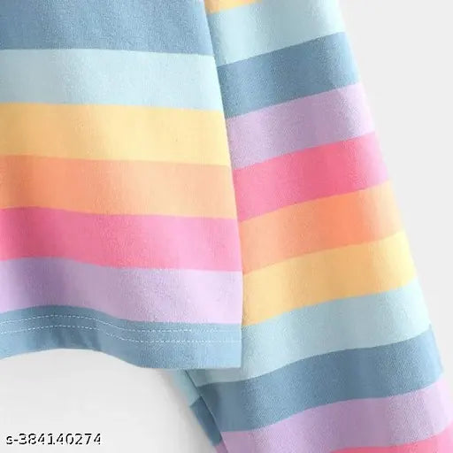 Magic Rainbow Striped Lycra Long Sleeve Crop Top, vibrant and stylish for teen girls and women