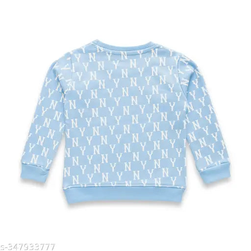 Organic cotton blue unisex casual sweatshirt, printed net design for kids' comfort and style, size 1-2 years, made in India