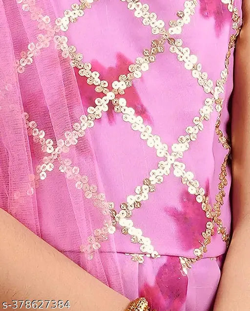 Georgette embroidered A-line plazzo set, ethnic wear for kids (2-3yrs, 3-4yrs, 4-5yrs, 5-6yrs), Indian craftsmanship