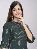 Stylish rayon kurta and palazzo set with printed net pattern, three-quarter sleeves. Women's traditional fashion for functions, festivals, parties, or weddings. Indian origin
