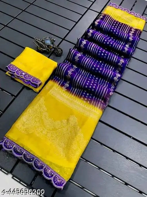 Chiffon Georget saree with foil print, rich pallu, blouse - Indian traditional wear