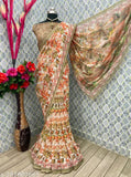 Fancy Georgette Silk Saree with Embellished Net Blouse, digital print, daily wear under $300, Indian origin
