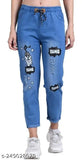 Stylish printed bang bang denim jogger for women - light, size 26, light-wash jeans with 'bang bang' pattern on display