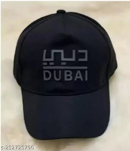 Black cotton baseball cap with self-design Dubai ruber print for men and women, solid style from India