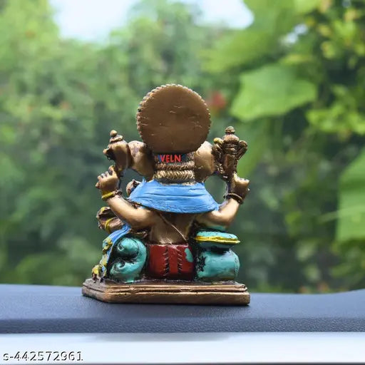 Small Ramayana Ganesha figurine for car dashboard and table decor, religious idol from India