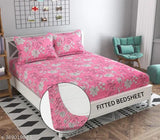 Multi-color cotton blend elastic fitted double bedsheet (90x90/78x72in) with deep pocket and 2 pillow covers, ideal for summer, machine washable