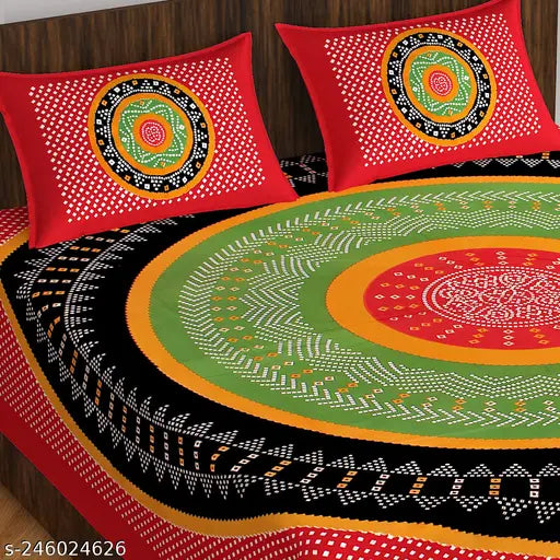 Rajasthani printed cotton double bedsheet, 100% pure cotton flat sheet with ethnic motifs, ideal for summer adult use