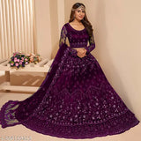Embroidered net lehenga choli with dupatta, paisley and checked patterns, semi-stitched size 42m