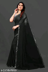 Fancy Georgette party saree with banarasi silk blouse, faux mirror work, free size, India