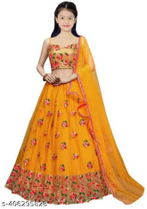 Embroidered net lehenga choli and dupatta set for girls, Indian party wear