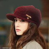 Maroon wool beanie hat, warm and soft with fur inside, unisex winter cap for ladies and men