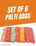 Silk zari printed potli purse set (6 pcs, multi-color), embroidered net, 12.5x24.5 cm, ideal for wedding, party, or family functions