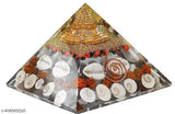 Large crystal Shree Yantra Gomti Chakra pyramid with Rudraksha, Chirmi & Kaudi Shells - Vastu item for home meditation, Feng Shui decor, energy healing, 10cm x 10cm x 10cm, handmade, earthly mined, authentic, comes with certificate, India origin