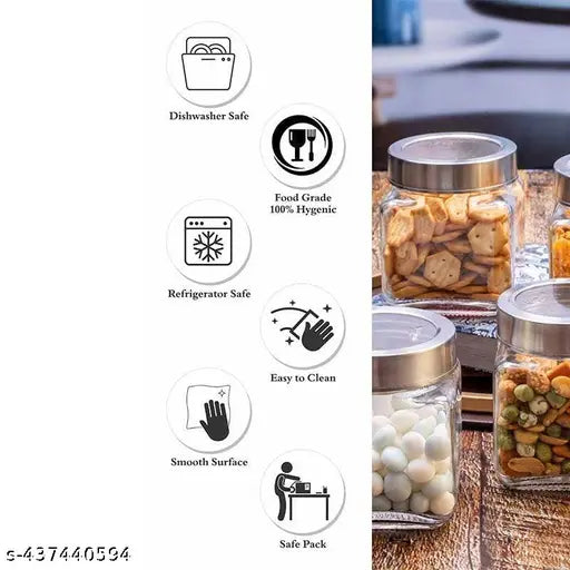 Airtight glass dry fruit jars, pack of 6, elite quality, Indian-made containers for pantry storage