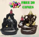 Resin handicraft combo: Adiyogi Mahadev Shiv Shankara & Golden Ganesha incense holders with 20 cones, Indian artifact for home decor or gifting