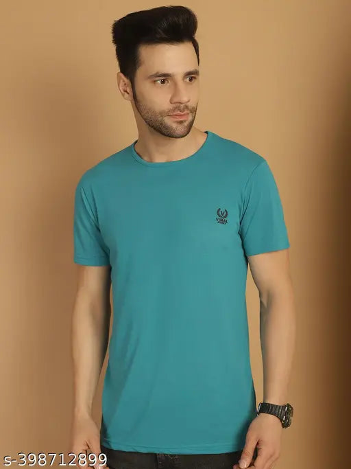 Green cotton short sleeve men's t-shirt by Vimal Jonney, solid pattern