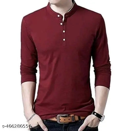 Stylish design, long sleeves premium cotton t-shirt for men in maroon color