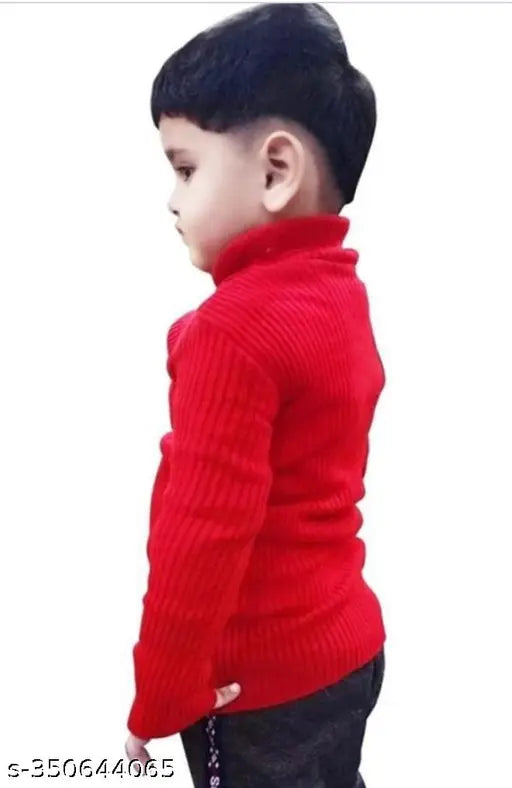 Red woolen highneck and sweater for kids - Solid pattern, cotton fabric, perfect winter wear, sizes 0-3 Months to 6-7 years, Paradox collection, Jaikara brand
