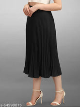 Women's/Girls midi plated crepe skirt, smooth pure crepe pleated design, free size (28-40 inch), elastic waist, India origin